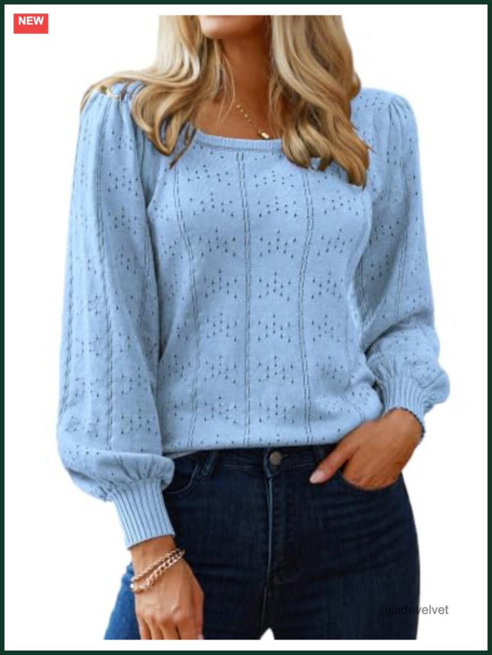 Women's Viscose Square Neck Puff Sleeve Sweater Pullover Trendy Casual Knit Top